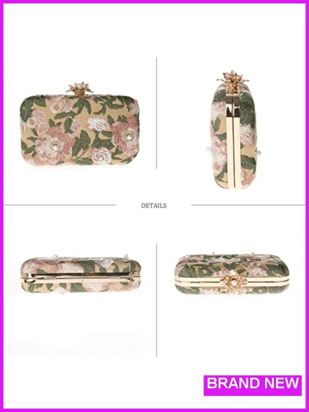 Vintage Floral Embroidery Clutch Evening Handbag Shoulder Purse